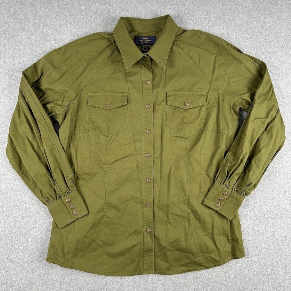 Ariat Women XL Long Sleeve‎ Western Snap Button Down Shirt Green Yellowstone